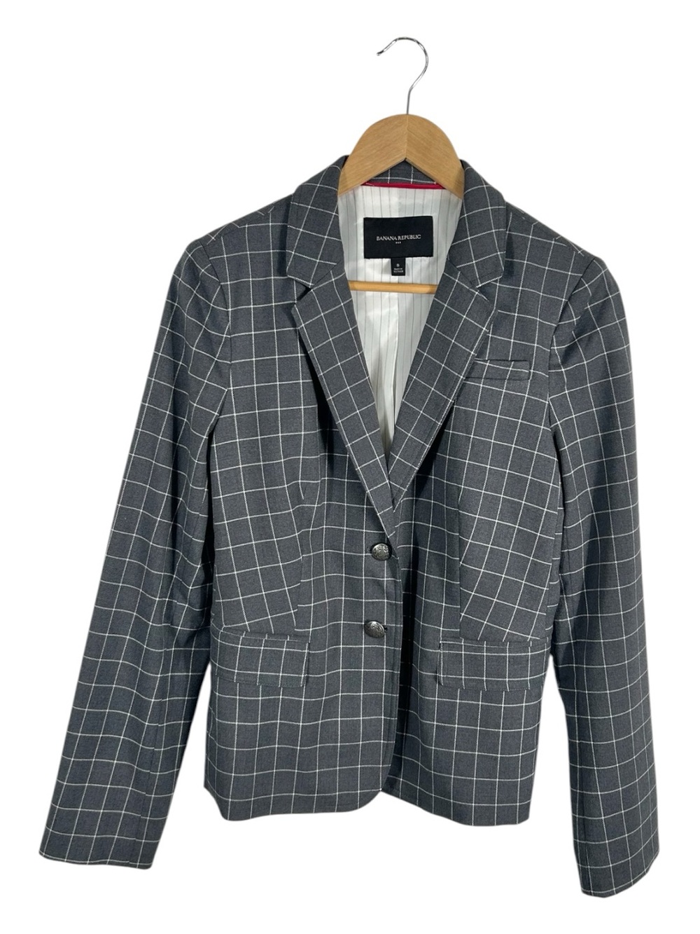 Banana Republic‎ Gray Windowpane Plaid Blazer Size 8
